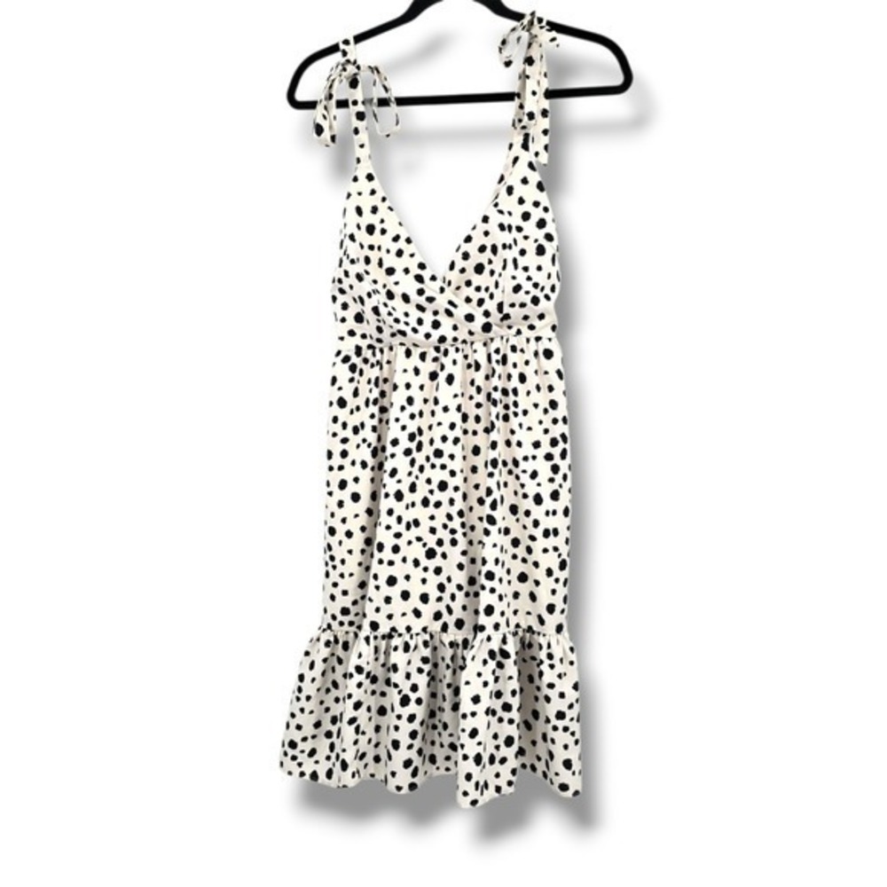 Davi & Dani Women's Small Sleeveless Tie‎ Strap Midi Dress Spotted Print Tiered